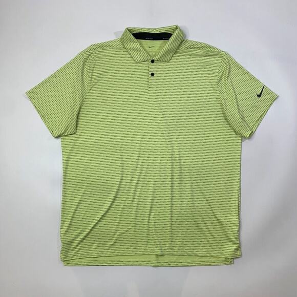 Nike Polo Shirt Mens XL Extra Large Summer Pear Green Grey Dri Fit Vapor Stripe - Picture 2 of 9